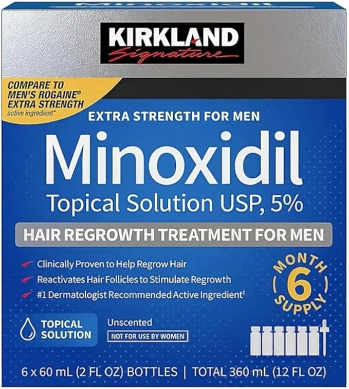 Minoxidil Topical Solution USP 5%, Extra Strength Hair Regrowth Treatment for Men, 6 Months Supply